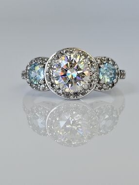 Rare Strontium Titanate & Blue Topaz Ring Sterling Silver Size 7!